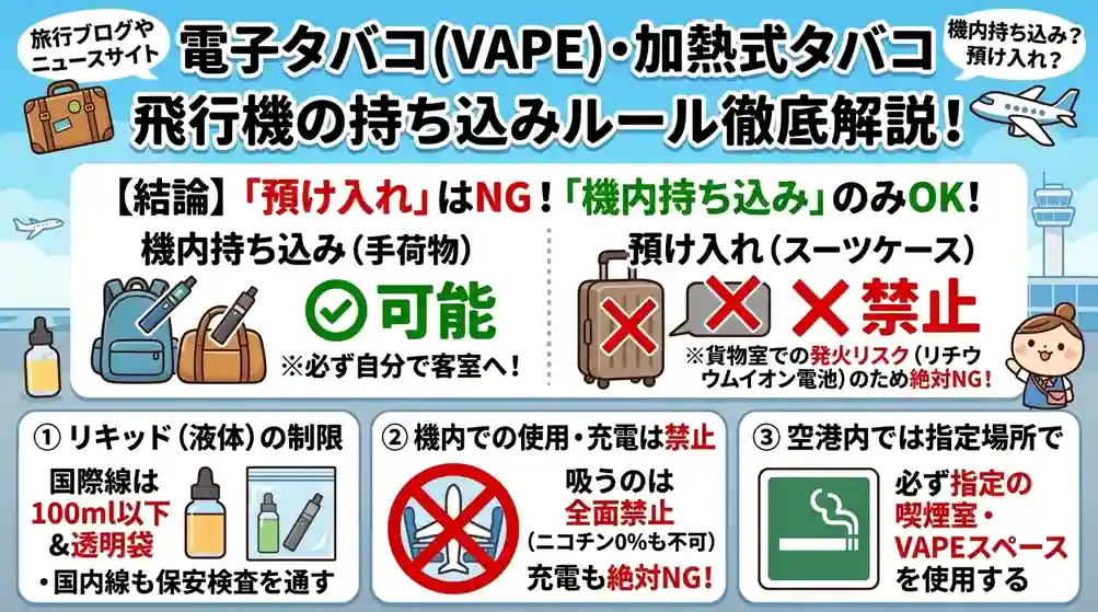 電子タバコの機内持ち込みルール！預け入れ禁止や注意点を解説