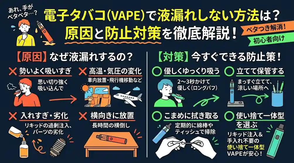 電子タバコで液漏れしない方法は？原因と防止対策を徹底解説